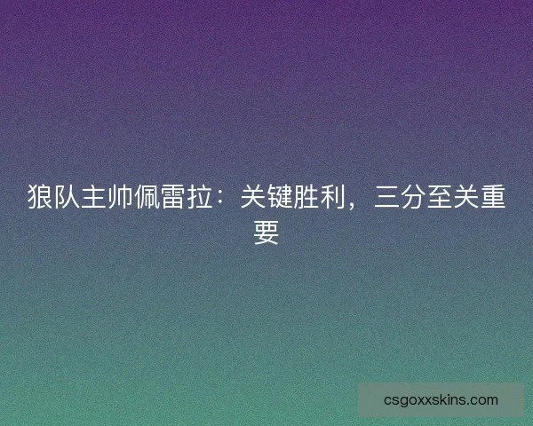 狼队主帅佩雷拉：关键胜利，三分至关重要